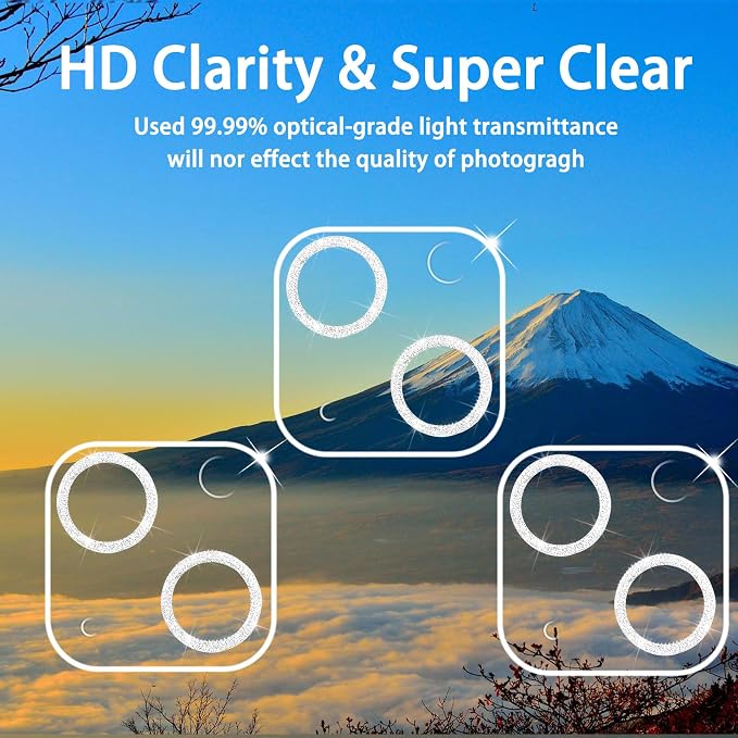 Dengduoduo 3 Pack Tempered Glass Camera Lens Protector for iPhone 15 6.1" & for iPhone 15 Plus 6.7",Bling Glitter, Ultra HD, 9H Hardness, Anti-Scratch, Case Friendly [No Affect on Night Shots]-Silver - Image 3