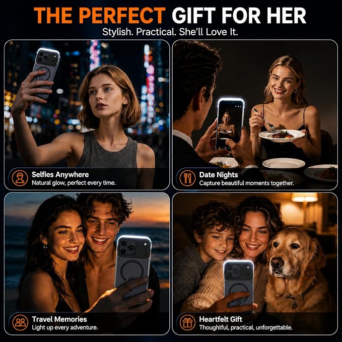 tesha Selfie Light Case for iPhone 17 Pro Max, MagSafe, Camera Detector | 2-Level LED Brightness, IR Hidden Camera Scanner, Drop Protection, Rechargeable Light Up Cover, No APP Needed for Video Vlog - Image 6