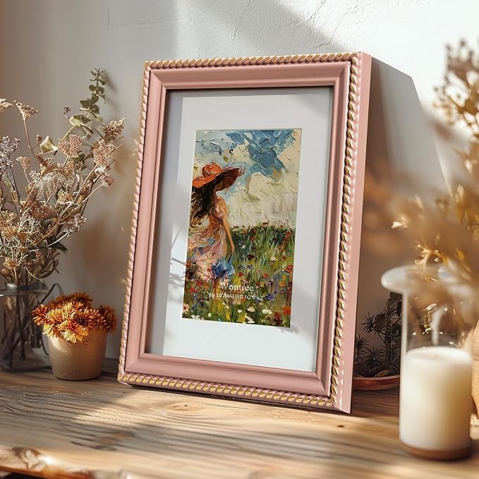 8x10 Picture Frame in Pink with Classic Rope Edge, Solid Wood with Real Glass, Display 8x10 Photos Matted to 5x7, Vertical and Horizontal Desk Tabletop or Wall Hanging - Image 6