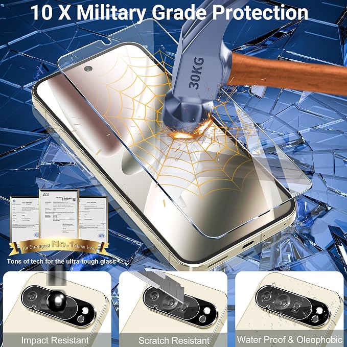 letosan 3 Pack for Google Pixel 10 Pro XL Screen Protector Tempered Glass + 3 Pack Camera Lens Protector, Military Grade Shatterproof, 9H Hardness, Fingerprint Unlock,Case Friendly 6.8 Inch - Image 3
