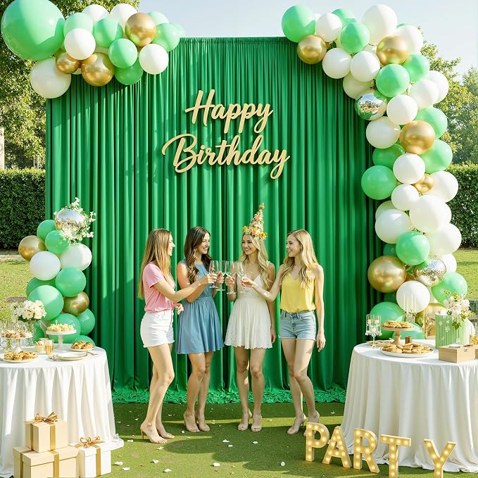 20x12 ft Green Backdrop Curtains for Weddings Parties, Birthdays and Photos | 4 Panels 5x12 ft, Wrinkle-Free Polyester Drapes, Washable, Ironable, 4 in Rod Pocket for Baby Showers Photography Background - Image 8
