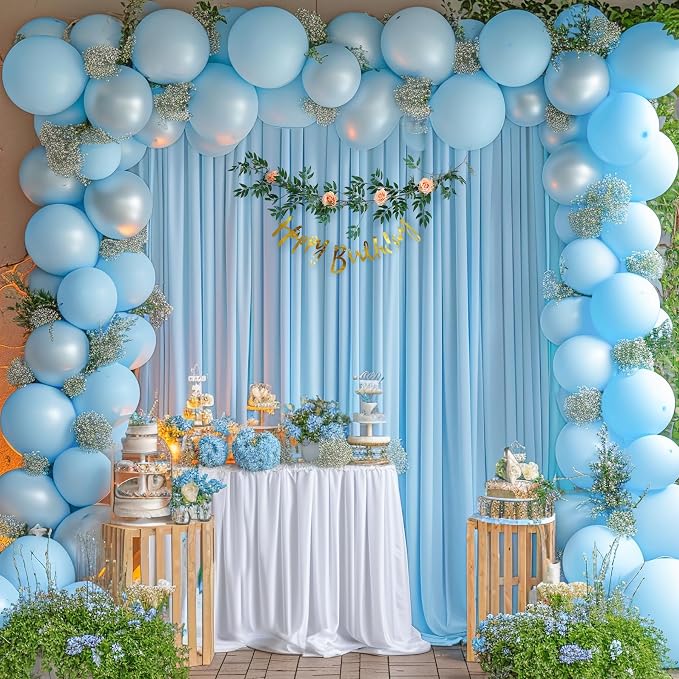 Blue Backdrop Curtains 2 Panels - Wrinkle-Free Light Blue Curtains Polyester Photography Drapes Photo Background for Baby Shower Birthday Party Decorations- 8 X10FT (Blue) - Image 6