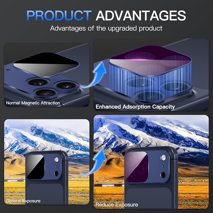 Suoman for iPhone 17 Pro Camera Lens Protector,Magnetic ND Filter Lens Film | Tempered Glass Lens Film, Strong Adsorption, HD Clear, All-in-one Metal Camera Cover,Blue - Image 8