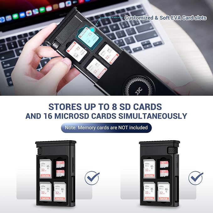Kiorafoto 24 Slots Memory Card Case & High-Speed USB-C Reader,Plug and Play | Aluminum Alloy 8 SD + 16 TF Card Holders & USB C 3.1 Gen 2 Cable & Light/USB A/MicroUSB/OTG Adapter for Device Data Transfer - Image 2