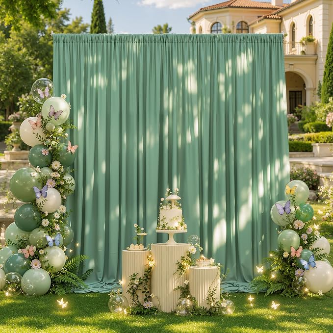20x12 ft Sage Green Backdrop Curtains for Weddings, Birthdays and Photos | 4 Panels 5x12 ft, Wrinkle-Free Polyester Drapes, Washable, Ironable, 4 in Rod Pocket for Baby Showers Photography Background - Image 8