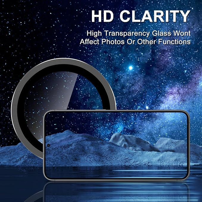 for Samsung Galaxy S25 Plus Camera Lens Protector, Individual Metal Ring Tempered Glass Lens Cover, [Strong Adsorption] Scratch Resistant Ultra-Thin HD Clear Lens Cover, 1 Set-Black - Image 4