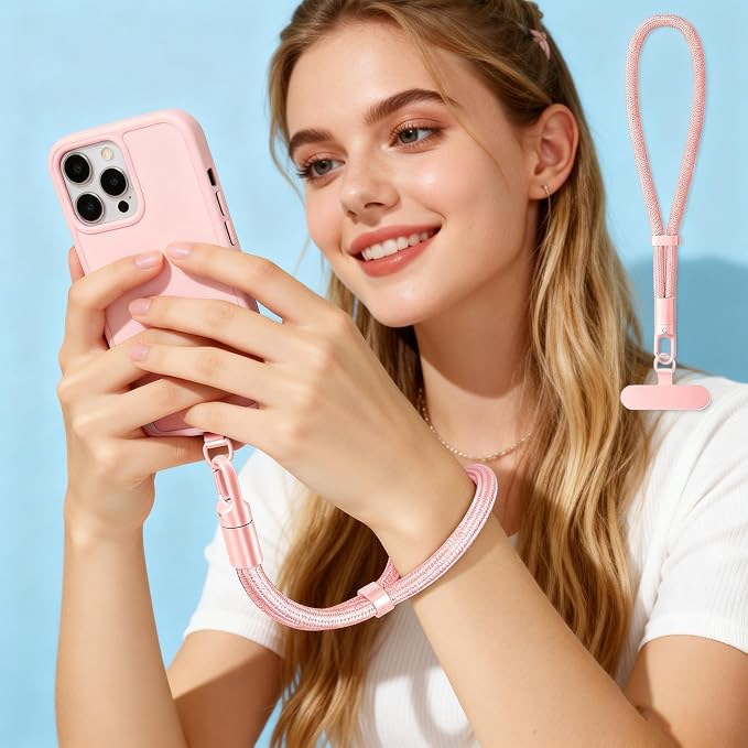 Phone Lanyard Hand Wrist Strap Universal Adjustable Phone Finger Grip Wristlet with 3 Patches Tether Universal for iPhone 17 16 Pro Max 15 Charms for Keychain USB Flash Drive Wallet ID Name Tag Pink - Image 6