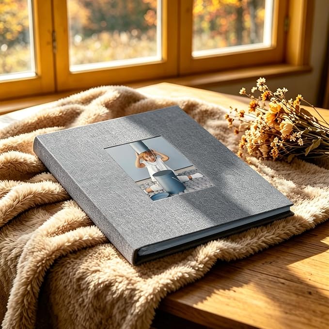 Photo Album 8x10, Pack of 2 Linen Picture Book, 26-Page Album Holds 52 Photos Art Presentation Folder for Picture or Certificates Storage Grey - Image 3