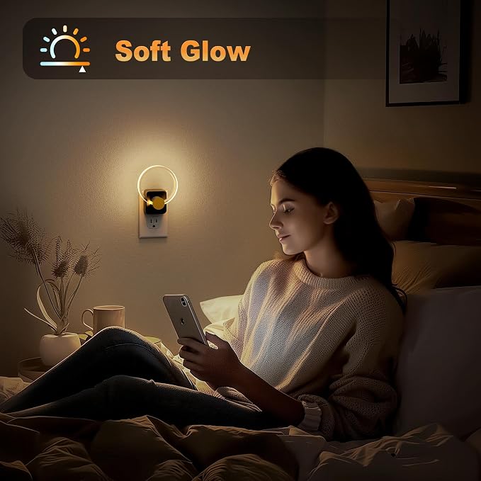 JandCase Night Light, Color Changing Night Lights Plug into Wall, 1 Pack | RGB Nightlight with Light Sensor, 180° Rotatable Plug in Nightlights, Dimmable Ring Acrylic Night Light for Kids Gift Hallway - Image 7