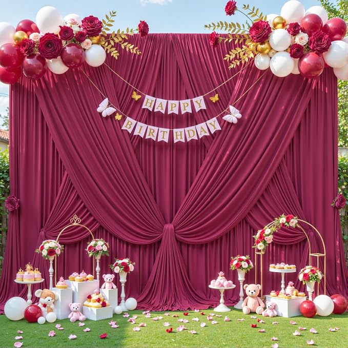 8 Panels Burgundy Backdrop Curtain for Wedding Parties Wrinkle Free Maroon Photo Curtains Backdrop Drapes Fabric Decoration for Birthday Bridal Shower Ceremony 40ft(W) x 10ft(H) - Image 4