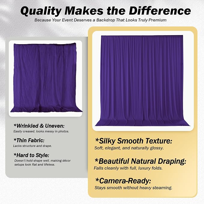 10x12 ft Deep Purple Backdrop Curtains for Weddings, Birthdays and Photos | 2 Panels 5x12 ft, Wrinkle-Free Polyester Drapes, Washable, Ironable, 4 in Rod Pocket for Baby Showers Photography Background - Image 6