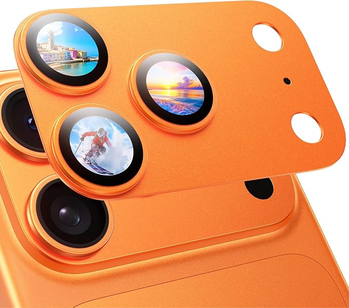 MAGIC JOHN 2 Pack Camera Lens Protector for iPhone 17 Pro 6.3 inch,Orange | Full Coverage, Metal Aluminum Alloy Camera Lens Film, HD Clear, Scratch Resistant, Case-Friendly by MAGICJOHN