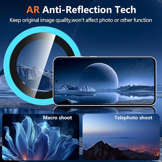 for Samsung Galaxy S25 Camera Lens Protector, Individual Metal Ring Tempered Glass Lens Cover, [Strong Adsorption] Scratch Resistant Ultra-Thin HD Clear Lens Cover, 1 Set-Blue Shine - Image 5