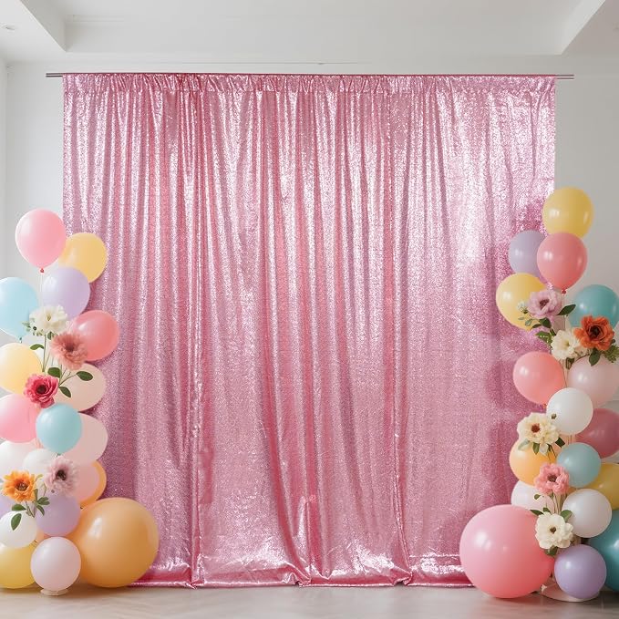 SquarePie 7x7ft Fuchsia Pink Sequin Backdrop, High Density Non-Transparent Glitter Curtain for Photography, Birthday, Wedding Party Decorations, Thick Solid Background with 4" Rod Pocket, 1 Panel by SquarePie
