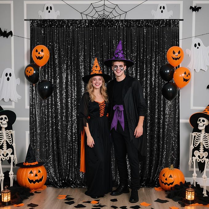 Poise3EHome Black Sequin Backdrop, 20Ft x 10Ft Glitter Photography Background Curtains for Halloween Party Wedding Birthday Christmas Thanksgiving Decoration - Image 5