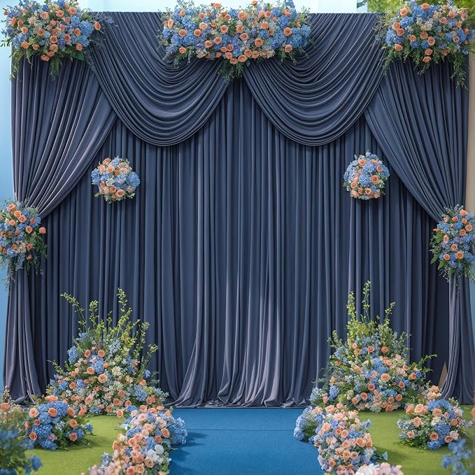 4 Panels Navy Blue Backdrop Curtains for Wedding Party Wrinkle Free Backdrops Curtain Drapes Fabric Decorations Photo Back Drop Cloth for Baby Shower Photography Stage Reception 20ft(W) x 12ft(H) - Image 2
