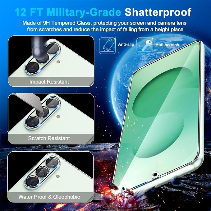 firtstnow 3 Pack for Samsung Galaxy S26 Plus Screen Protector Tempered Glass + 3 Pack Camera Lens Protector, Military Grade Shatterproof, 9H Hardness, Fingerprint Unlock, Case Friendly 6.7 Inch - Image 5