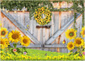Sunflower Photo Backdrop for Photography, 8x6ft | Vinyl Wall Background for Photoshoot, Yellow Flower, Rustic Barn Wood Door, for Birthday Decorations, Outdoor Party by TERSUM