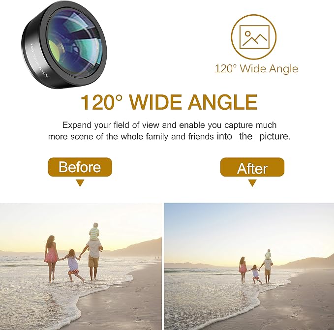 Phone Camera Lens,Upgraded 3 in 1 Phone Lens kit-198° Fisheye Lens + Macro Lens + 120° Wide Angle Lens,Clip on Cell Phone Lens Kit Compatible with Samsung Android Smartphones - Image 4