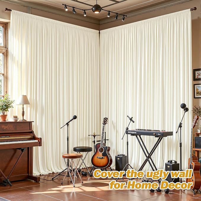 32ftx10ft Wrinkle Free Ivory Backdrop Curtain - 10 Feet Photography Backdrop Drapes, Silky Polyester Back Drop Cloth for Wedding Baby Shower Balloon Arch Background - Image 5