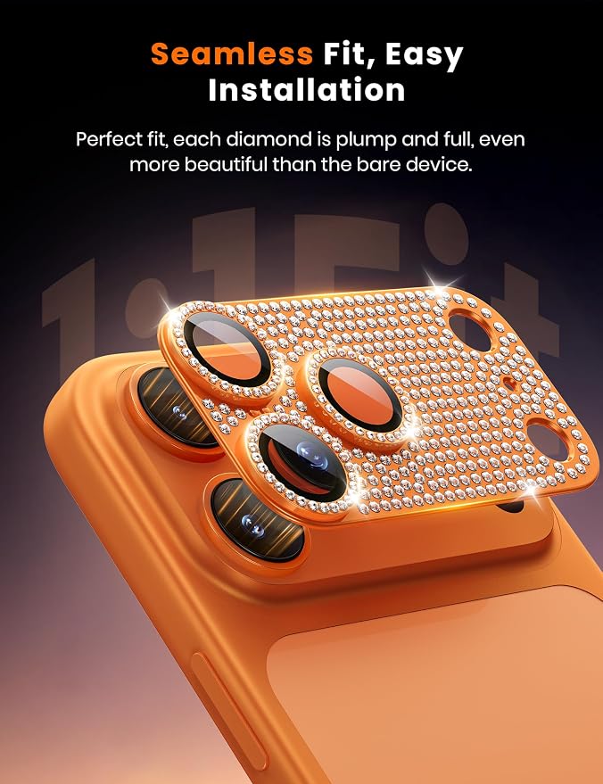 Hoerrye for iPhone 17 Pro Max Camera Lens Protector - Bling Diamond | Military Grade Protection, Keep Lens Original Design, 9H Tempered Glass Camera Cover Screen Protector - Image 4