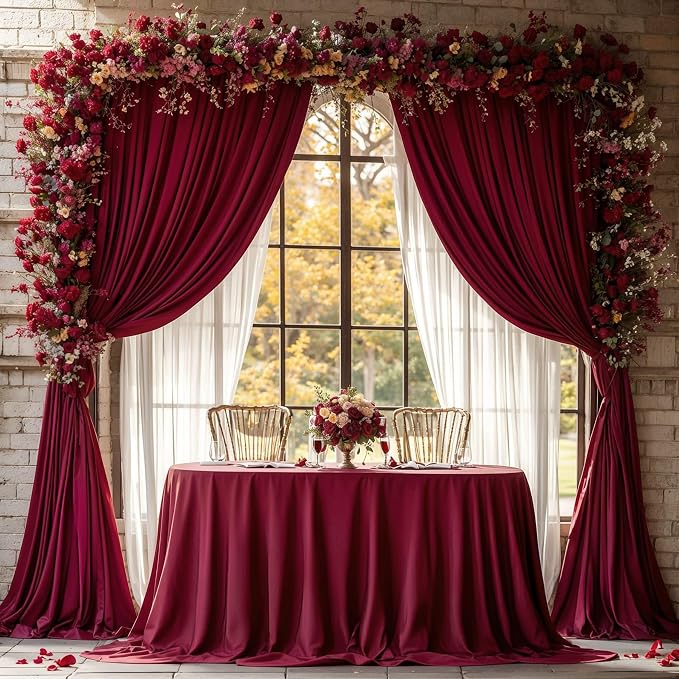 Burgundy Backdrop Curtain 2 Panels-Wrinkle-Free Champagne Curtains Polyester Photography Drapes for Baby Shower Birthday Party Photo Background Backdrop Stand- 8 X10FT (Burgundy) - Image 3
