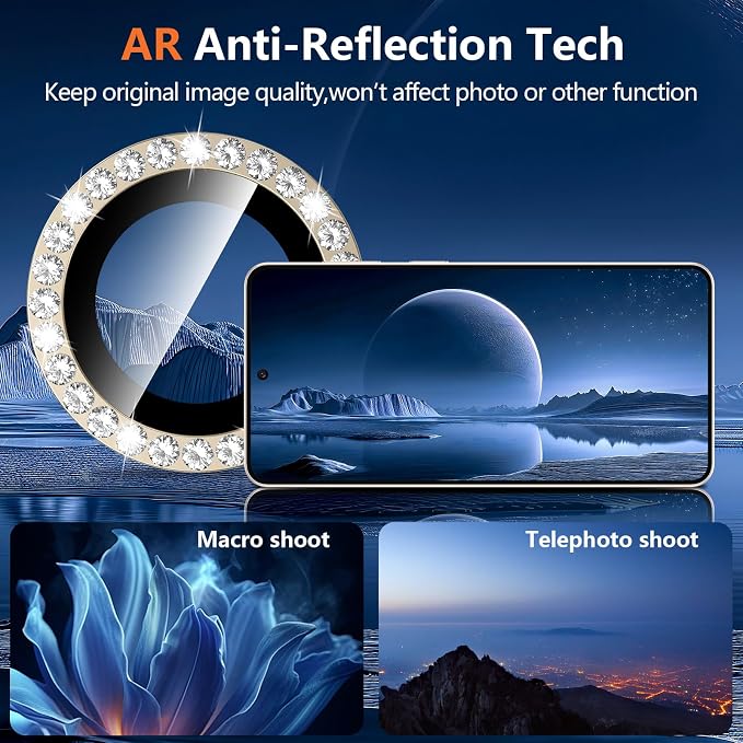 for Samsung Galaxy S26 Camera Lens Protector, Individual Metal Ring Tempered Glass Lens Cover, [Strong Adsorption] Scratch Resistant Ultra-Thin HD Clear Lens Cover, 1 Set-Titanium Gold Diamond - Image 3