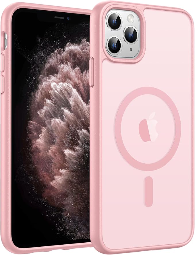 FNTCASE for iPhone 11 Pro Case, Fit for Magsafe, Translucent Matte Back | Magnetic Phone Cases, 14FT Military Grade Drop Protection, Shockproof Bumper, Slim Protective Cover, Light Pink by FNTCASE