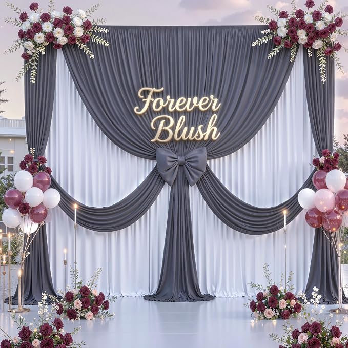 50 ft x 10 ft Wrinkle Free Charcoal Backdrop Curtain for Parties, Dark Grey Polyester Photo Backdrop Drapes for Baby Shower Wedding Engagement Birthday Party Backdrop Stand, 10 Panels 5ft x 10ft - Image 4