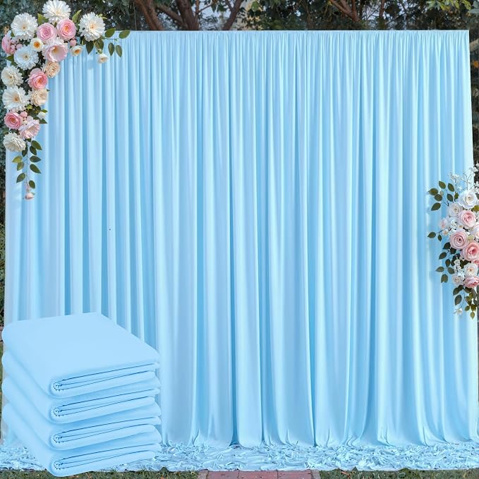 20 ft x 10 ft Wrinkle Free Baby Blue Backdrop Curtains for Parties, 4 Panels 5 ft x 10 ft Polyester Light Blue Photo Backdrop Curtain Drapes for Birthday Wedding Party Baby Shower Photography by Outpain