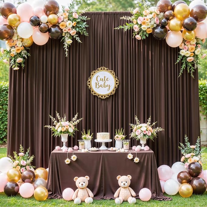 6 Panels Brown Backdrop Curtain for Parties Wedding Wrinkle Free Brown Photo Curtains Backdrop Drapes Fabric Decoration for Birthday Party Baby Shower 30ft(W) x 10ft(H) - Image 8