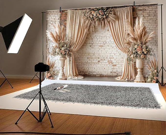 10X8ft Boho Floral Wedding Backdrop Vintage Flowers Brick Wall Background Photography Backdrops for Parties Wedding, Girls Birthday Princess Weeding Bridal Shower Floral Anniversary Ceremony Decor - Image 6