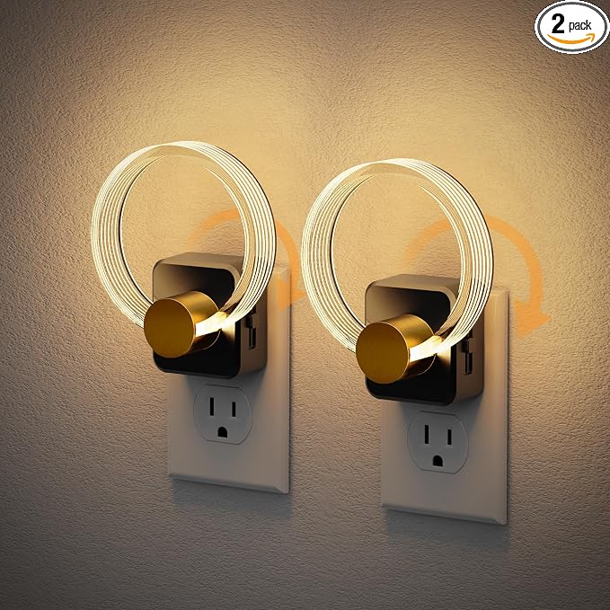 JandCase Night Light, Night Lights Plug into Wall, Dimmable Nightlight | 2 Pack,Dusk to Dawn Sensor, 180° Rotatable Round Plug in Nightlights, LED Circle Acrylic Night Light for Bathroom Kids by JandCase