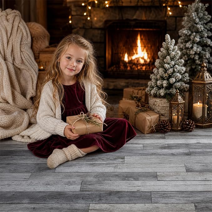 Kate Gray Plank Photography Floor Mat Rubber Photo Studio Floor Backdrop | Natural Timber Wooden Planks Non-Slip Floor Drop For Rustic Newborn, Kids, Portrait, Food, Crafts, Product Photography 8x5ft - Image 2