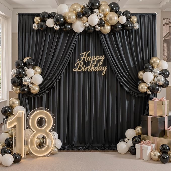 30ft x 8ft Wrinkle Free Black Backdrop Curtains for Parties, 6 Panels Thick Polyester Photo Backdrop Drapes for Weddings Birthday Photography Background Curtains - Image 7