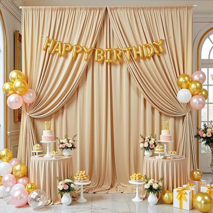 20x12 ft Champagne Backdrop Curtains for Weddings, Birthdays and Photos | 4 Panels 5x12 ft, Wrinkle-Free Polyester Drapes, Washable, Ironable, 4 in Rod Pocket for Baby Showers Photography Background - Image 8