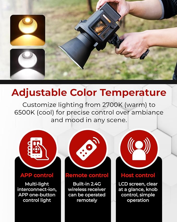 REFLEX CAMERA Professional 80W Handheld LED Photography Light – Portable Studio Video Light, Continuous Lighting for Photography, Handheld LED Spotlight. 3200-5600K 18000lux/1m CRI97 12 Effects + RGB - Image 6