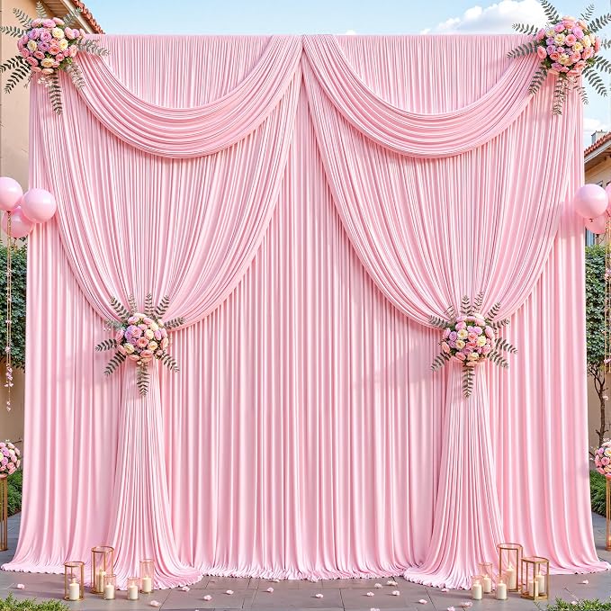 40ftx10ft Wrinkle Free Pink Backdrop Curtain - 10 Feet Photography Backdrop Drapes, Silky Polyester Back Drop Cloth for Wedding Baby Shower Balloon Arch Background - Image 8