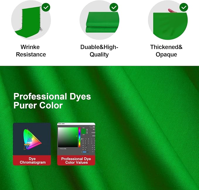 BEIYANG 8 Ft x 10 Ft Photography Backdrop Green Screen, Green Background Fabric Wrinkle Resistance, Greenscreen Photo Background for Chromakey Photo Studio Video Shooting - Image 2