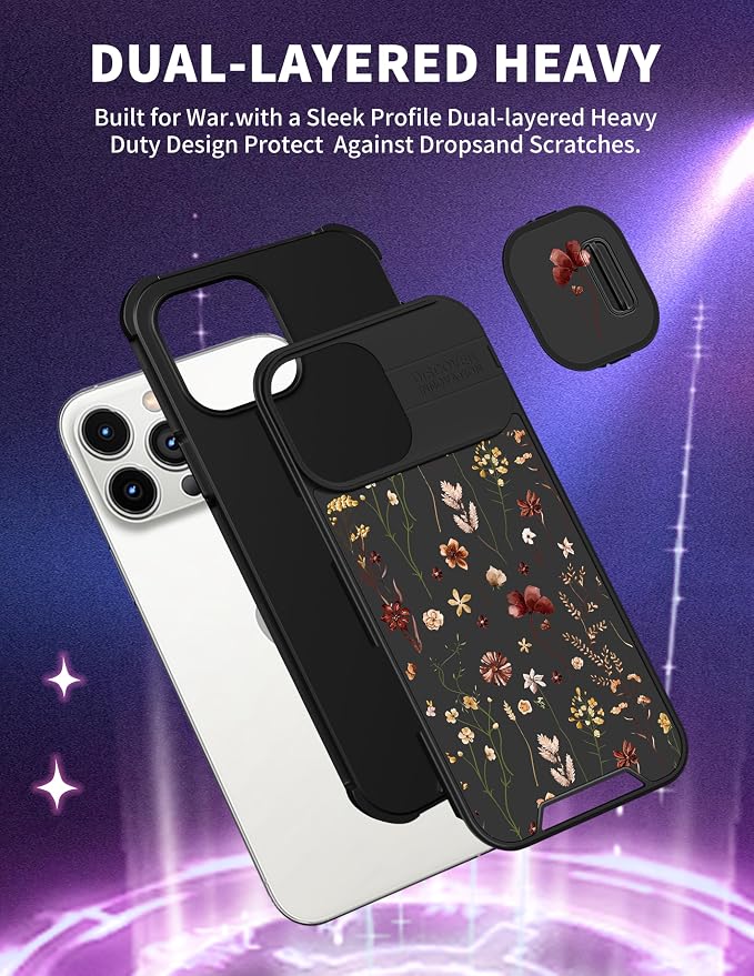 for iPhone 16 Pro Max Case - Women Cute Phone Cover Girly Pretty Unique Aesthetic Design Slide Camera Cover Protective Case for Apple for iPhone 16 Pro Max,Flowers Floral - Image 5