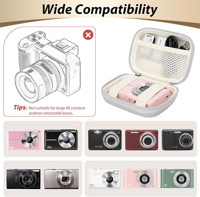 Digital Camera Case for KODAK PIXPRO FZ55/FZ45, Case Only, Grey | Fits CAMKORY DC403 and Canon PowerShot ELPH 360 HS Compact Digital Cameras, Small Hard Shell Camera Pouch with Mesh Pocket - Image 3