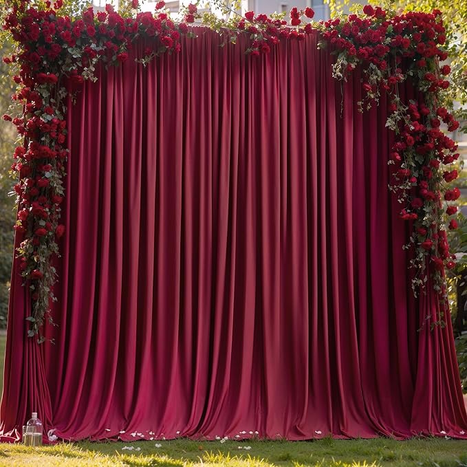 Burgundy Backdrop Curtains - 8 Panel Wrinkle-Free Polyester Photography Drapes for Baby Shower & Birthday Party - 32 X 10FT - Image 8