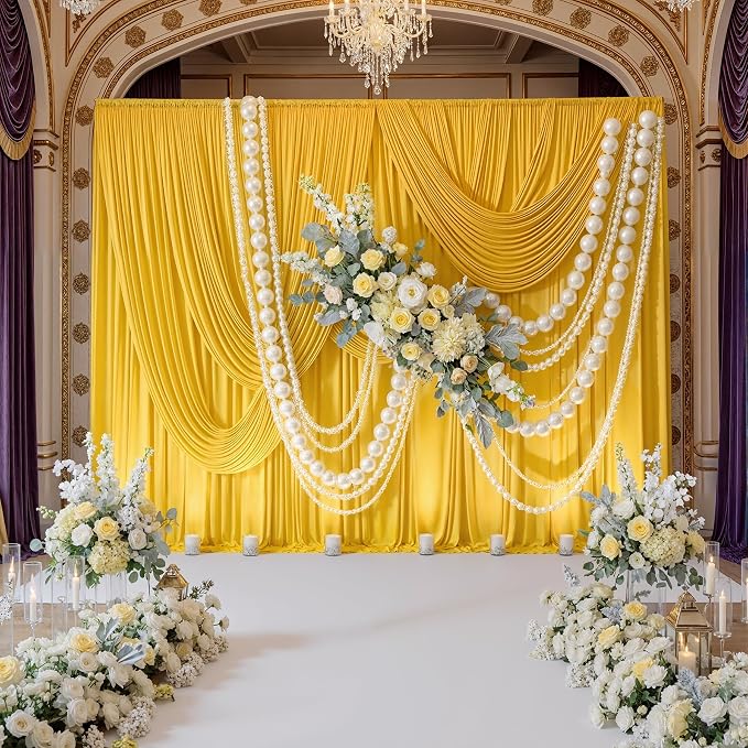 40ftx10ft Wrinkle Free Yellow Backdrop Curtains for Parties, Thick Fabric Lemon Photo Backdrop Drapes 8 Panels 5x10ft for Weddings Birthday Photography Background Curtains - Image 3