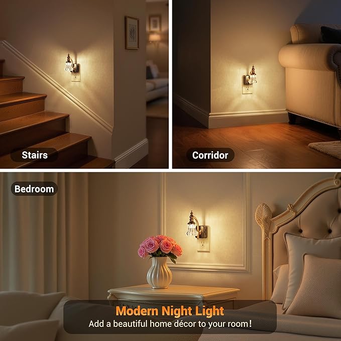 JandCase Night Light, Night Lights Plug into Wall, Glass Flower Nightlight | 2 Pack LED 0-100LM Dimmable Nightlights, Dusk to Dawn Sensor, 1W Floral Vintage Nite Light for Bathroom Hallway Gift Decor - Image 5
