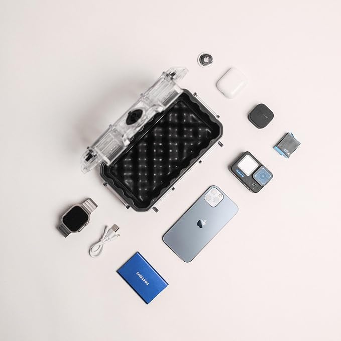 Evergreen Dry Box Tech Organizer – For Camera, Cables, Hard Drives, Memory Cards, Keys, Compatible with GoPro, Airtags (Medium, Rubber Boot, Clear) - Image 8