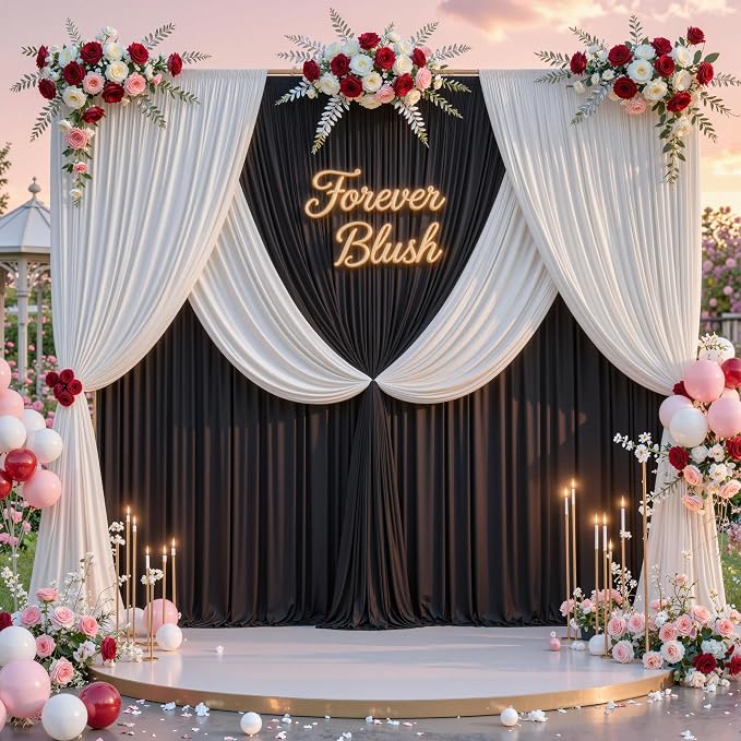 20 ft x 8 ft Black Backdrop Curtain for Parties, 4 Panels 5 ft x 8 ft Wrinkle Free Polyester Photo Black Backdrop Drapesfor Graduations Birthday Wedding Party Stage Curtains Home Decoration Supplies - Image 9