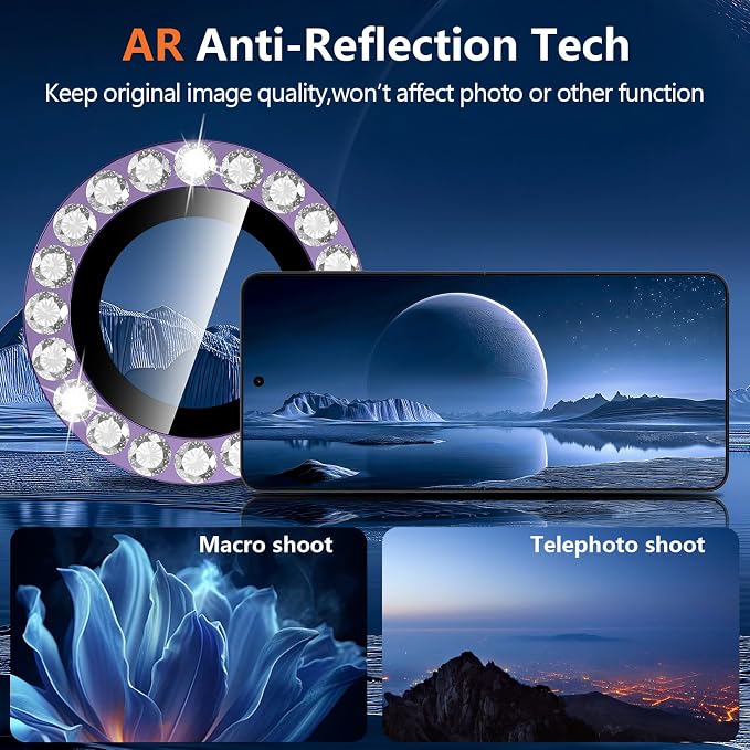 for Samsung Galaxy Z Flip 8 Camera Lens Protector, Individual Metal Ring Tempered Glass Lens Cover, [Strong Adsorption] Scratch Resistant Ultra-Thin HD Clear Lens Cover, 1 Set-Violet Diamond - Image 3