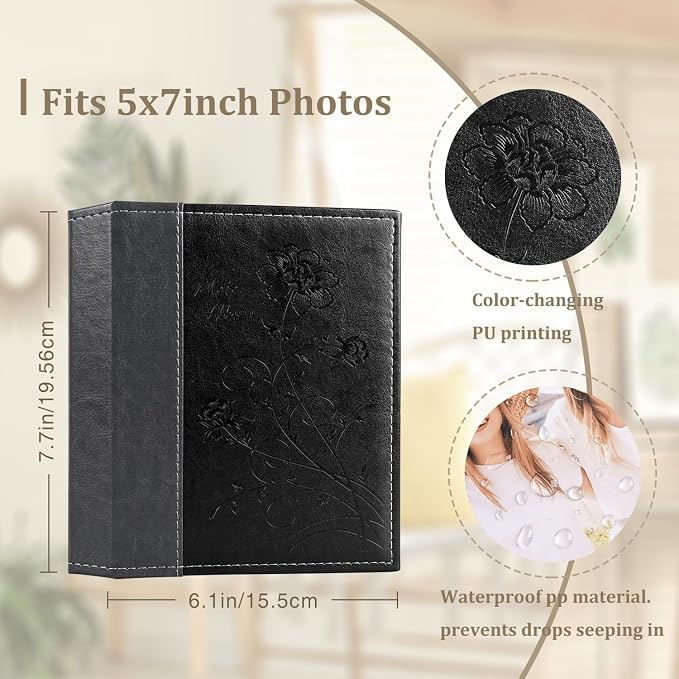 Artmag Photo Album 5x7 Clear Pages Pockets Leather Cover Slip Slide in Photo Album Book Holds 100 Vertical 5x7 Photos Picture Book for Wedding Family (Black) - Image 2