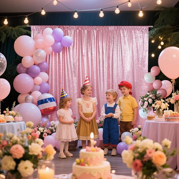 SquarePie 8x8ft Fuchsia Pink Sequin Backdrop, High Density Non-Transparent Glitter Curtain for Photography, Birthday, Wedding Party Decorations, Thick Solid Background with 4" Rod Pocket, 1 Panel - Image 4