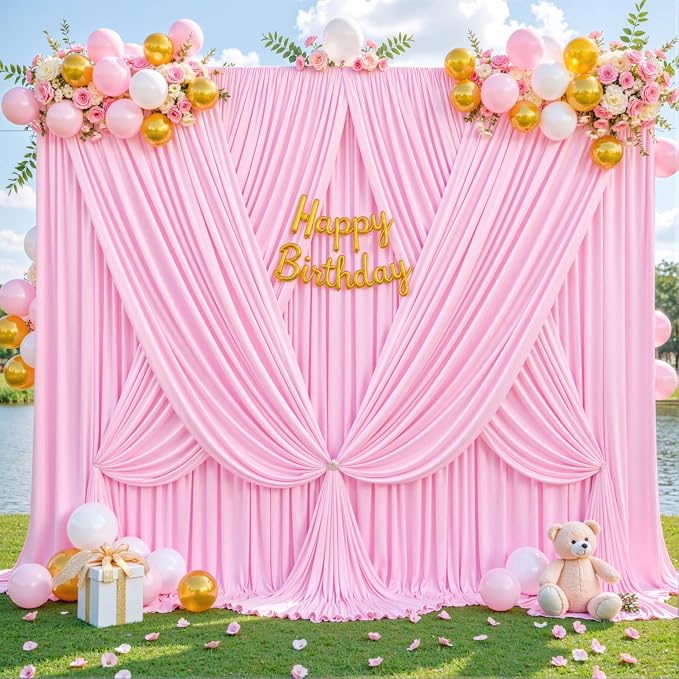 8 Panels Pink Backdrop Curtain for Parties Baby Shower Wrinkle Free Pink Photo Curtains Backdrop Drapes Fabric Decoration for Wedding Birthday Party 40ft(W) x 10ft(H) - Image 4